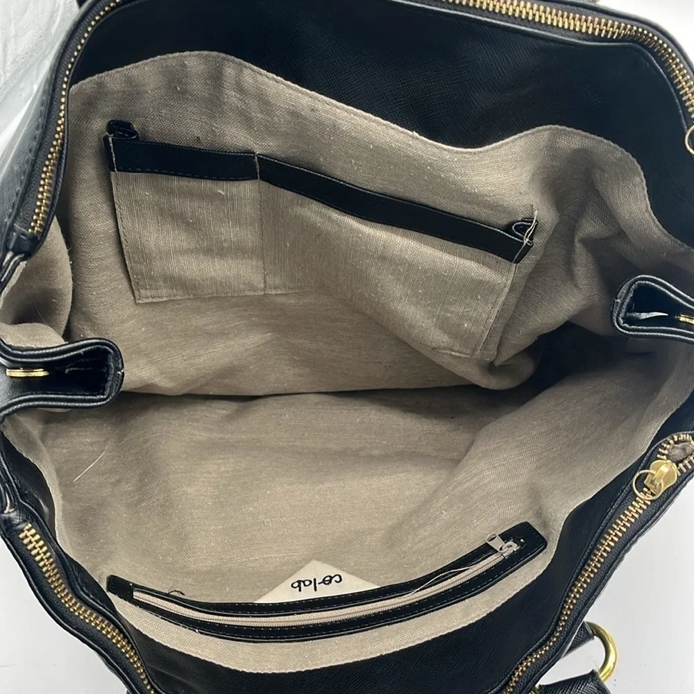 Co-Lab Black Leather Double Handles 3 Pocket Handbag BLEMISH